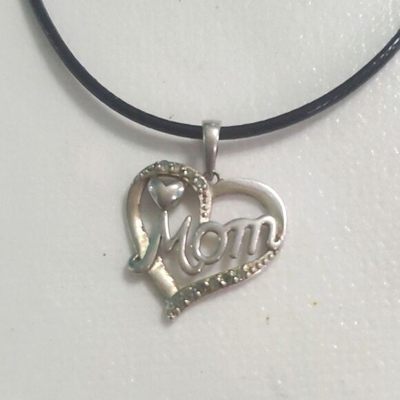 Sterling Silver Stamped CM Marsala Mom Diamond Heart Pendant